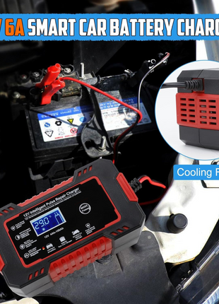 12V 6A Smart Pulse Battery Charger for 2Ah–100Ah Lead-Acid, AGM, Gel – Auto Repair, LCD Display
