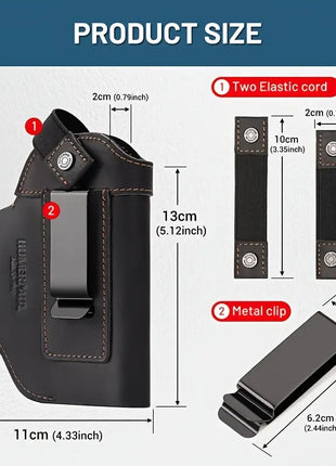 Universal Leather Gun Holster 11x13cm – Ambidextrous Clip – Compact Pistol Fit – Black/Brown/Coffee