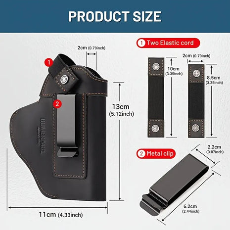 Universal Leather Gun Holster 11x13cm – Ambidextrous Clip – Compact Pistol Fit – Black/Brown/Coffee