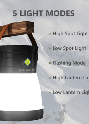 OutGear Solar Camping Lantern – Rechargeable LED Lantern with Flashlight and Power Bank – Emergency Light for Power Outages, Hiking, and Outdoor Use