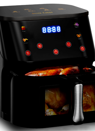 Silver Crest 8L Air Fryer – Smart Visual Window, 4 Cooking Presets, LED Touchscreen, Oil-Free Frying, Energy Efficient, Black