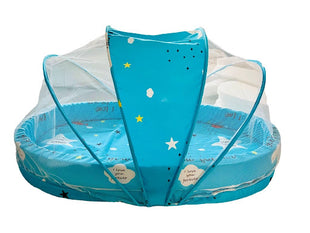 Baby Mosquito‑Net Bed 90 × 55 cm Padded Travel Mattress & Pillow – Cotton/Mesh Blend – Stars