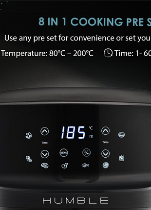 Humble 5.2L Air Fryer with Visible Window – Large Capacity, Black – Oil-Free Cooking with Adjustable Time & Temp, Easy to Clean, Family-Sized Electric Airfryer