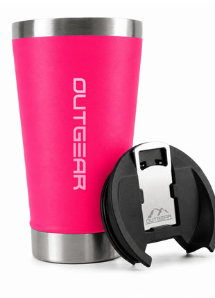 OutGear 600ml Double Wall Insulated Stainless Steel Thermos Cup with Built-In Bottle Opener, Matte Finish Neon Pink