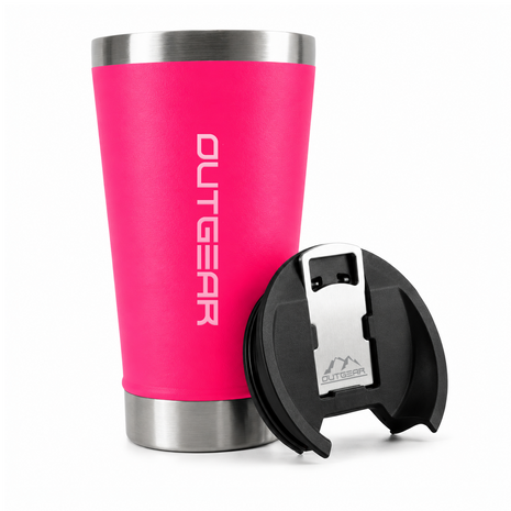 OutGear 600ml Double Wall Insulated Stainless Steel Thermos Cup with Built-In Bottle Opener, Matte Finish Neon Pink