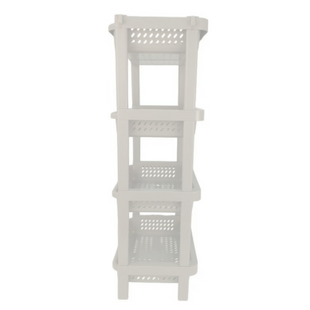 4 Tier Plastic Storage Rack 66.5cm – Stackable ABS Organizer Shelf with Ventilated Baskets