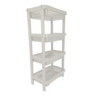 4 Tier Plastic Storage Rack 66.5cm – Stackable ABS Organizer Shelf with Ventilated Baskets