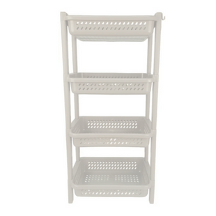4 Tier Plastic Storage Rack 66.5cm – Stackable ABS Organizer Shelf with Ventilated Baskets
