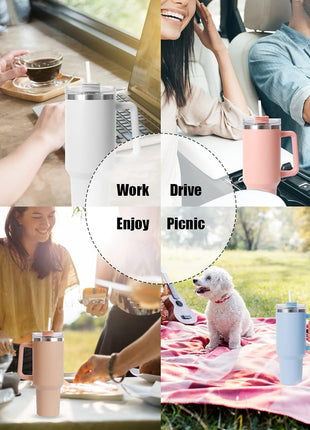 1.2L Stainless Steel Tumbler - Double-Wall Vacuum Insulated, Splash Proof, BPA-Free Lid with Rotating Cover