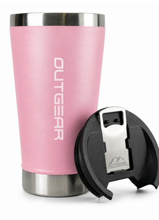 OutGear 600ml Double Wall Insulated Stainless Steel Thermos Cup with Built-In Bottle Opener, Matte Finish Pink