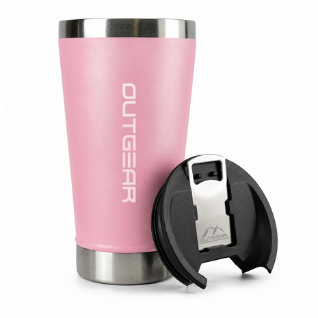 OutGear 600ml Double Wall Insulated Stainless Steel Thermos Cup with Built-In Bottle Opener, Matte Finish Pink