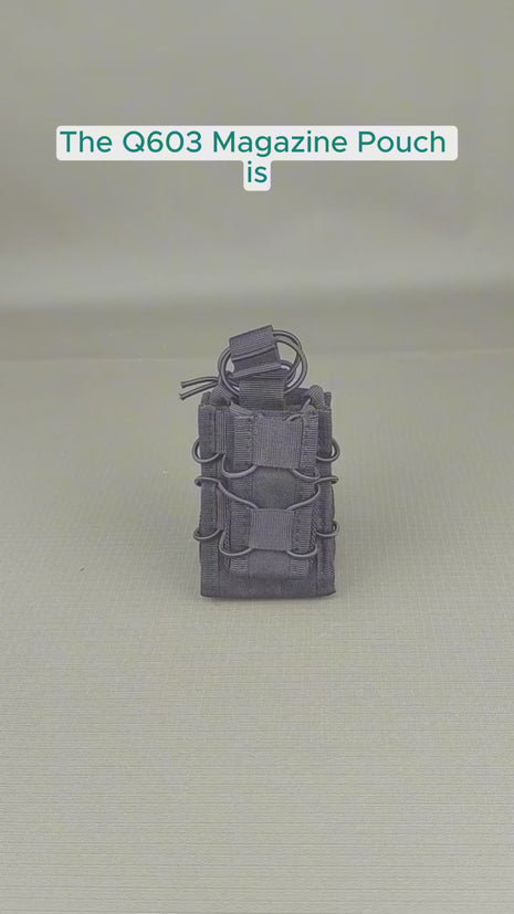 Magazine Pouch Q603 – 600D Oxford PVC Black – Open Top Elastic Quick‑Release Tactical Holder