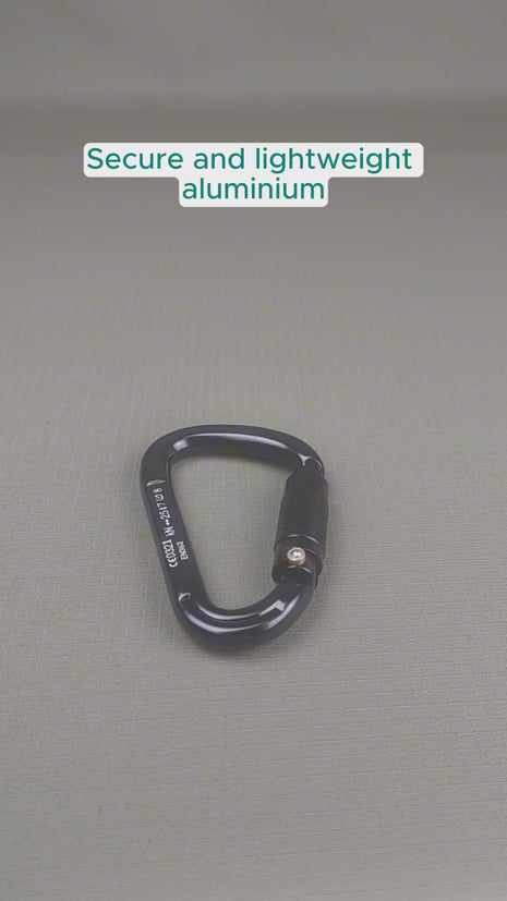 Aluminium Alloy Carabiner 25kN – 3-Way Auto Locking Gate – Matte Black – CE0321 EN362 – Industrial Use