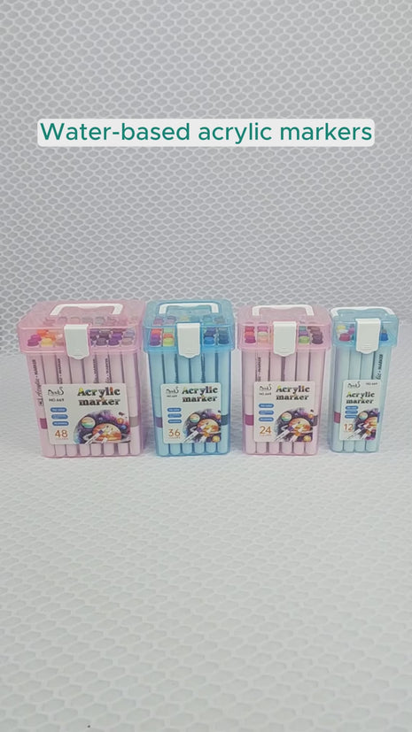 Acrylic Markers Set – Water-Based Fine Tip – Non-Toxic Assorted Colors with Carry Box