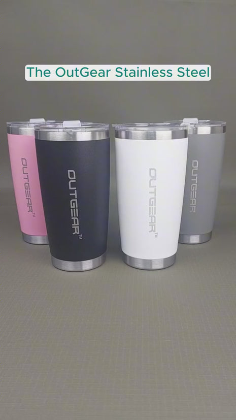 OutGear 600ml Stainless Steel Thermal Travel Mug – Double-Wall Insulated, BPA-Free Sliding Lid, Hot & Cold Retention, Fits Car Cup Holders - White