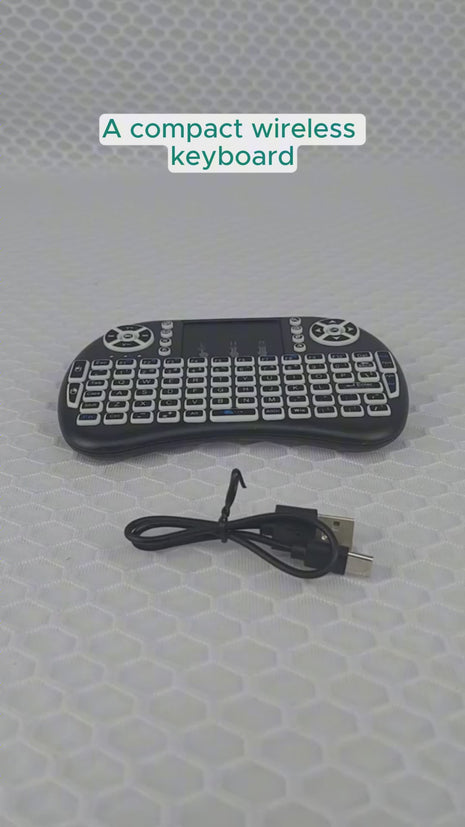 Mini Wireless Keyboard with Touchpad 2.4GHz + Bluetooth – 3-Color LED Backlit – Rechargeable – Black