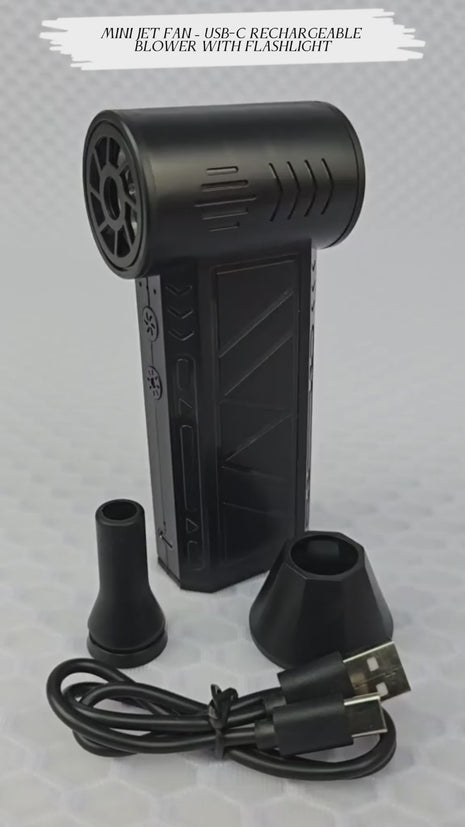 Unisync Mini Jet Fan – 88,000 RPM – USB-C Rechargeable Air Blower – LED Flashlight