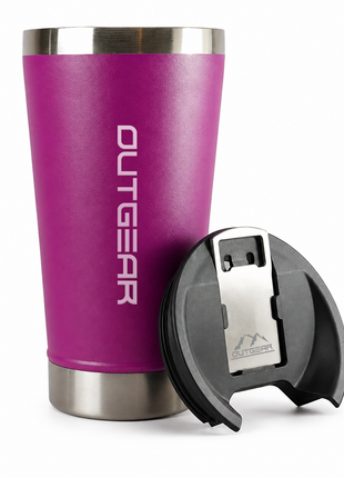 OutGear 600ml Double Wall Insulated Stainless Steel Thermos Cup with Built-In Bottle Opener, Matte Finish Purple