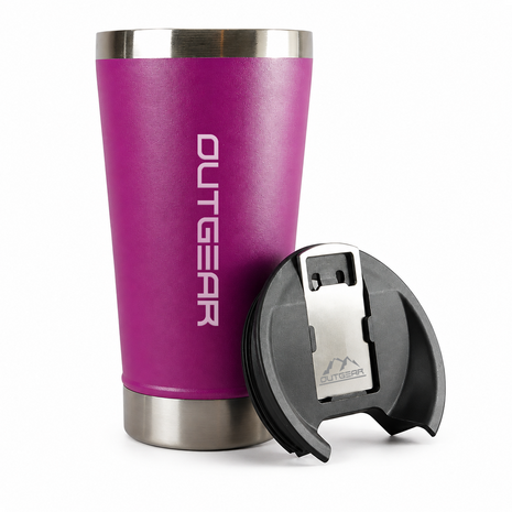 OutGear 600ml Double Wall Insulated Stainless Steel Thermos Cup with Built-In Bottle Opener, Matte Finish Purple