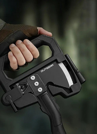 OUTGEAR Survival Axe 375mm – 3Cr13 Steel Hatchet with Hammer, Firestarter, Whistle & Sheath – Black