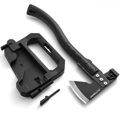 OUTGEAR Survival Axe 375mm – 3Cr13 Steel Hatchet with Hammer, Firestarter, Whistle & Sheath – Black