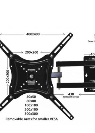 TV Wall Mount Bracket 14–55 inch – Cold Rolled Steel – Tilt & Swivel Arm – 40kg Capacity – VESA 100x100 to 400x400 – Black