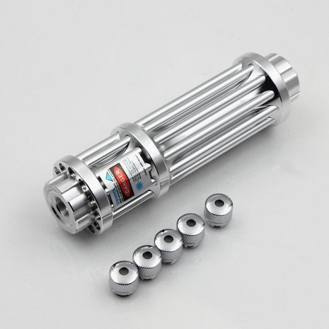 Green Laser Pointer 500mW Adjustable Focus – Long-Range Class B with Glasses, Beam Caps & Case – Silver Aluminum
