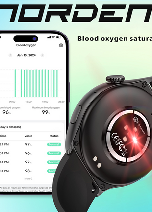 Norden Aspire Smart Watch SI-19, 1.43" AMOLED Display, Heart Rate, Oxygen Monitoring, IP68 Waterproof, Bluetooth 5.2, Fitness Tracker with AI Voice Assistant, Music Control, and 7-Day Standby Time - Black