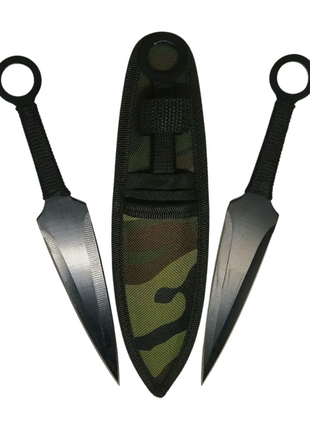 Fixed Blade Throwing Knife Set – Full Stainless Steel, 22.8cm Length, Balanced Design, Camo Sheath Included, Black