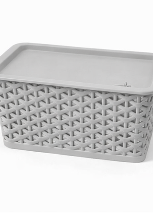 Plastic Storage Basket with Lid – Grey PP Organizer Bin – Large
