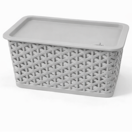Plastic Storage Basket with Lid – Grey PP Organizer Bin – Large