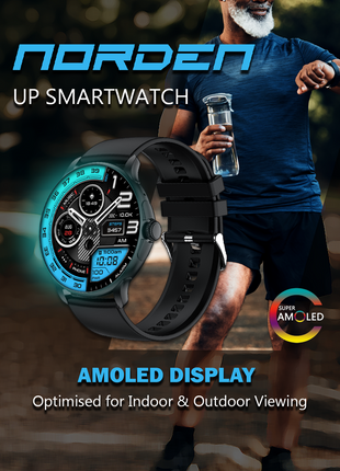 Norden Up Smart Watch, 1.43" AMOLED Full Touch Screen,Heart Rate & Sleep Monitoring, AI Voice Assistant, Multiple Sports Modes, BT5.3, 3-5 Days Battery Life, Magnetic Charging, Black
