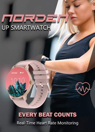 Norden Up Smart Watch, 1.43" AMOLED Full Touch Screen,Heart Rate & Sleep Monitoring, AI Voice Assistant, Multiple Sports Modes, BT5.3, 3-5 Days Battery Life, Magnetic Charging, Black