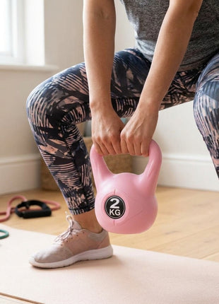 Vinyl Coated Cement Filled Kettlebell Weight 2kg to 16kg Home Gym Strength Training - 2kg pink