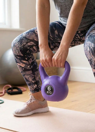 Vinyl Coated Cement Filled Kettlebell Weight 2kg to 16kg Home Gym Strength Training - 6kg
