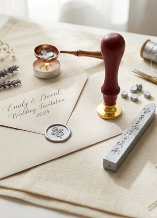 Floral Wax Seal Stamp with Wooden Handle & 2 Wax Sticks