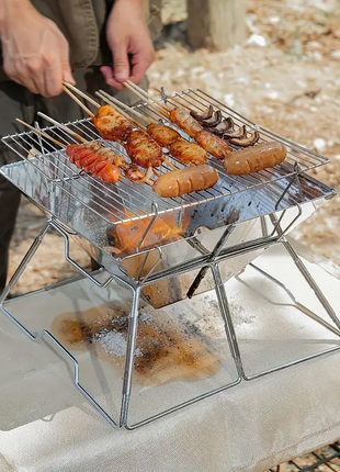 OutGear Foldable Portable Braai & Fire Pit – Stainless Steel, Lightweight BBQ Grill, 31x31cm Cooking Surface, Compact for Camping, Beach, Backyard, Outdoor Cooking – 1.6kg