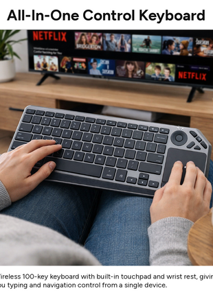 100-Key Wireless Tri-Mode Backlit Keyboard with Touchpad, USB-C Rechargeable 1000 mAh Battery, Multi-Device Switching, Wrist Rest, iOS Android Windows Support